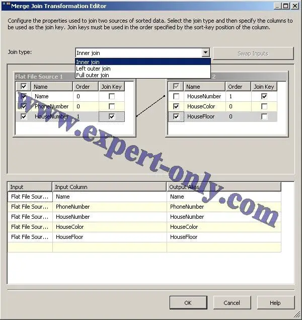 Paramétrer la jointure dans le composant SSIS Merge Join