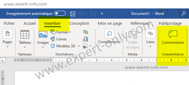 Comment insérer un commentaire dans la marge avec Word via le menu Insertion