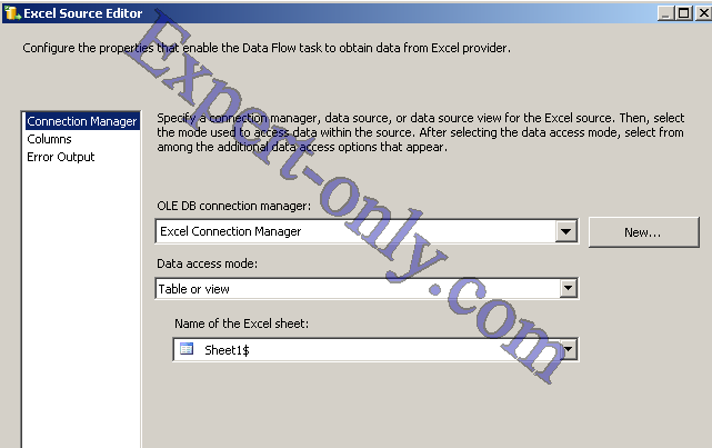 Configurer Excel Connection Manager avec OLE DB