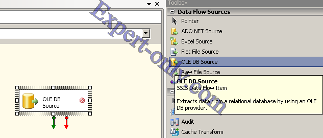 Pour exporter des données SQL Server dans un fichier avec SSIS, configurer la source OLE DB.