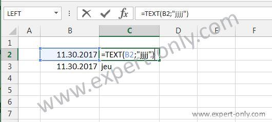 Fonction TEXTE Excel pour afficher le nom du jour en lettres