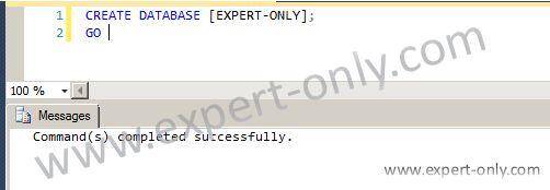 Capture de l'exécution du script pour créer une base de données SQL Server avec CREATE DATABASE.
