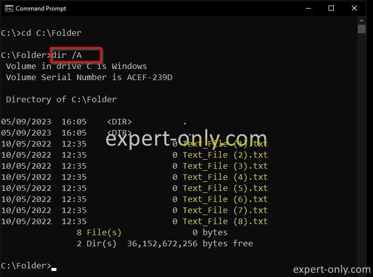 How to list files in a folder with cmd?