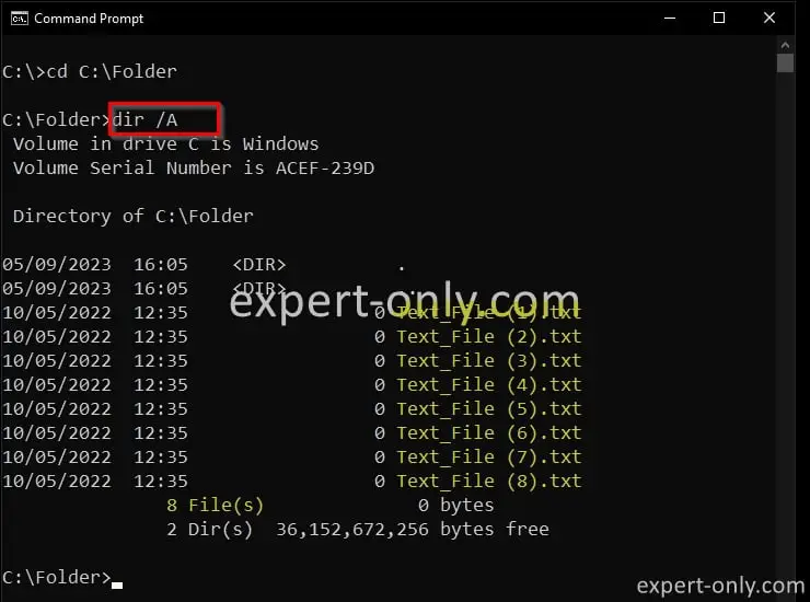 How to list files in a folder with cmd?