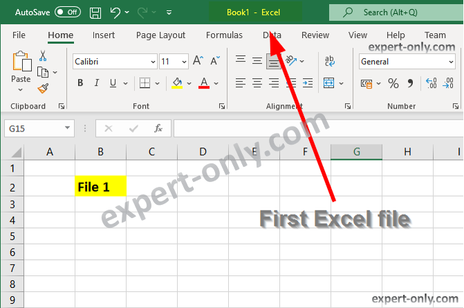 Open the first Excel file in the first window