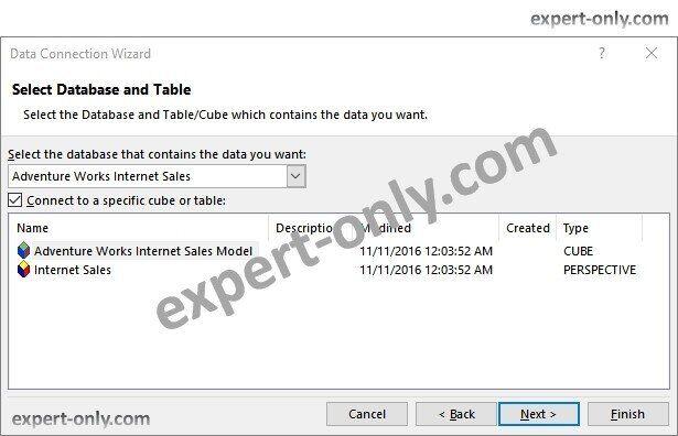 Sélection du cube source pour le tableau croisé Excel