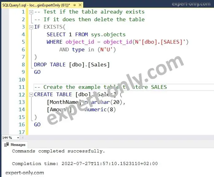 CREATE TABLE with a SQL Server script