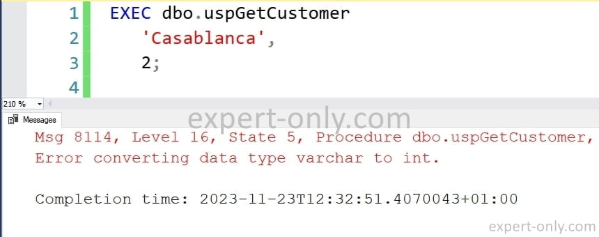 Execute a stored procedure with parameters in the wrong order SQL Server error
