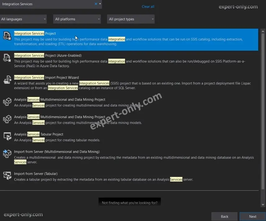 Create an SSIS project with Visual Studio 2019