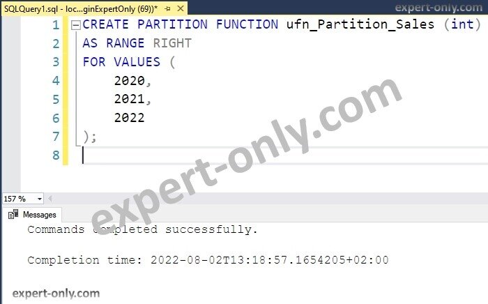 Script T-SQL pour créer une fonction de partition avec l'option range right comme schéma de partition