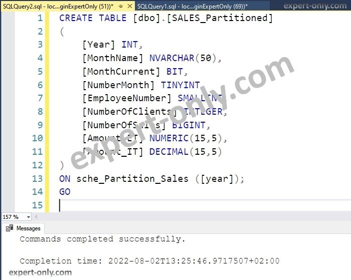 Script en T-SQL pour créer une table partitionnée par année