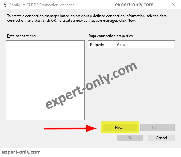 Add an OLA DB connection with the SSIS Connection Manager