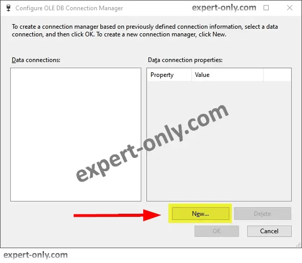 Add an OLA DB connection with the SSIS Connection Manager