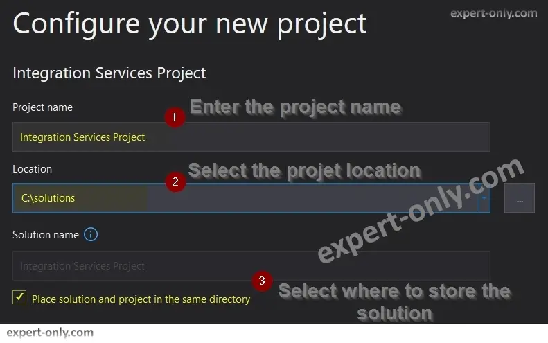 Configure the new Integration Services project and solution