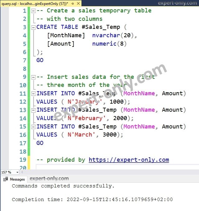 Create a local temporary table with a SQL Server script
