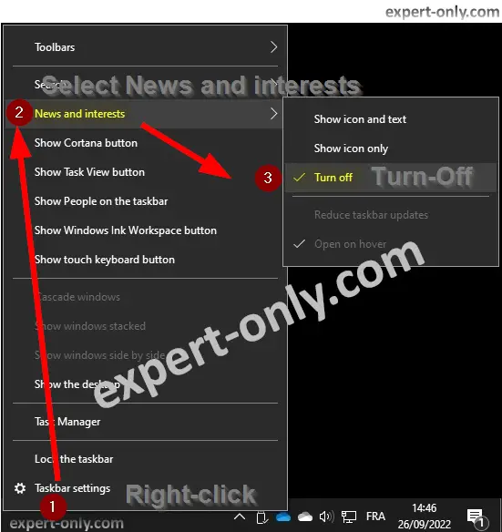 Masquer la météo, les actualités et centres d'intérêt dans la barre des tâches Windows 10