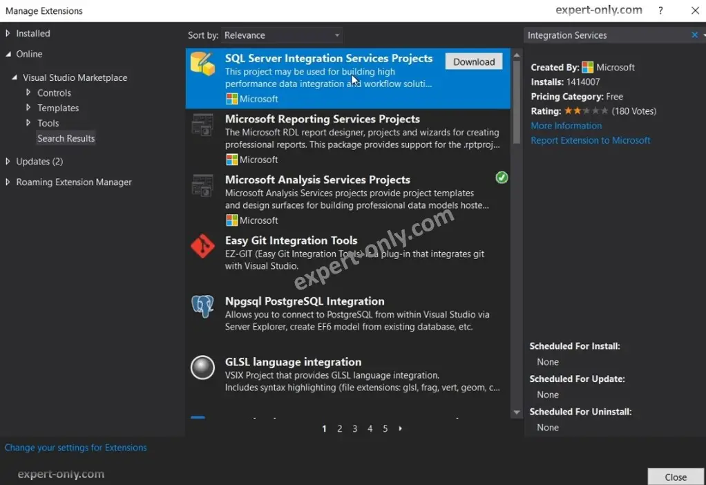 Download SQL Server Integration Services Projects extension in Visual Studio 2019