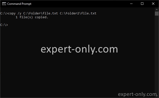 How to copy Windows 10 files using MS-DOS? Example with overwrite warnings.