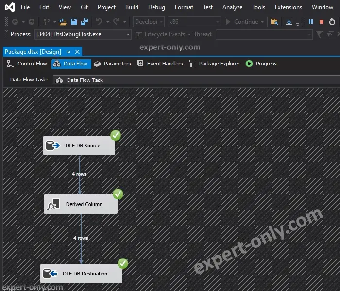 Exécuter le package SSIS avec un data flow basique