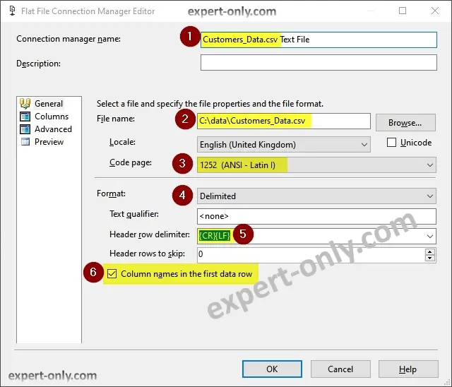 Configurer une nouvelle connexion au fichier texte à importer avec le package SSIS