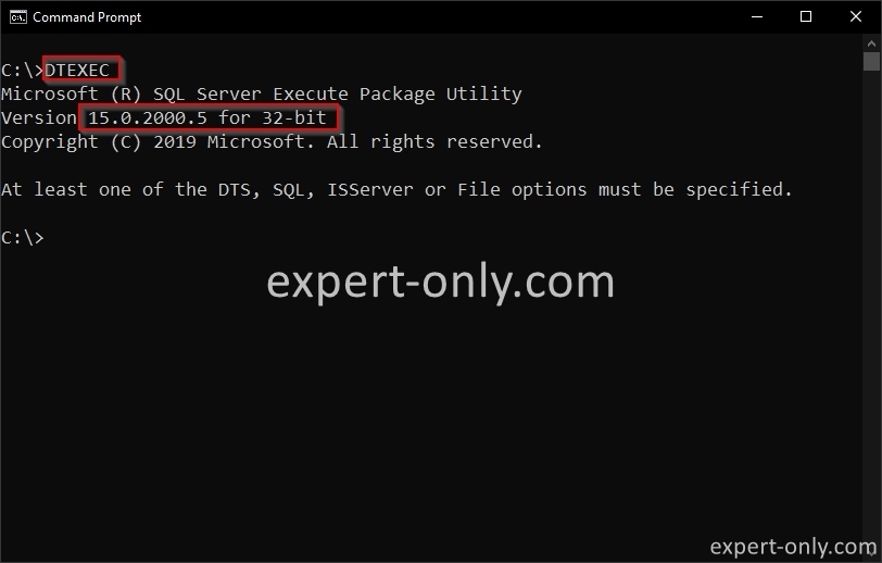 Version of the cmd utility to run an SSIS package from the command line