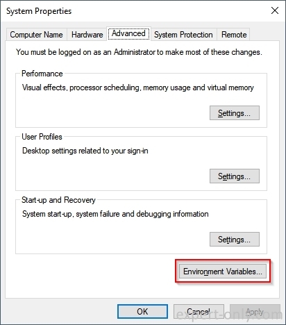 Edit environment variables from system properties with Windows 10