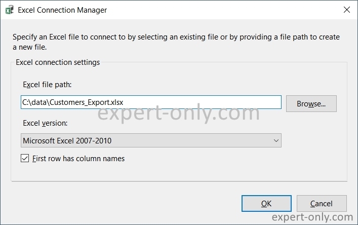 Add a connection to the Excel file from the SSIS connection manager section