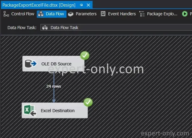 Execute the SSIS package to export the table to an Excel file