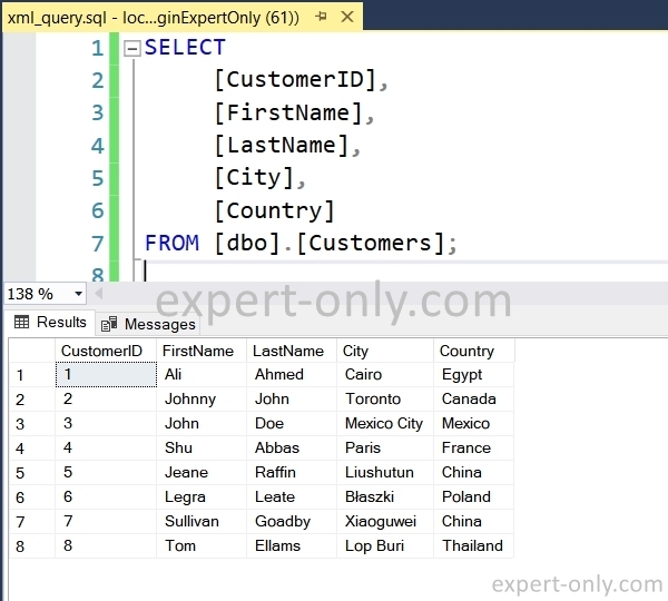 Use SSMS to check and export SQL Server data into an XML file with SSIS
