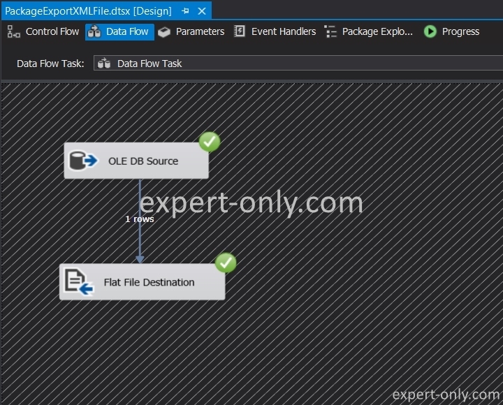 Run the SSIS package and Export SQL Server data into an XML file with Visual Studio