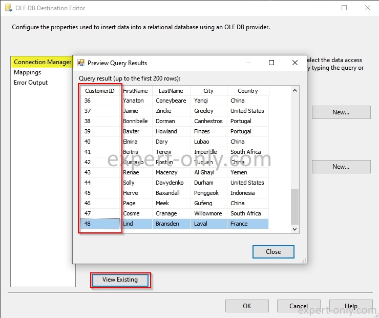 Read data from the SQL Server target table directly from the SSIS Viewer