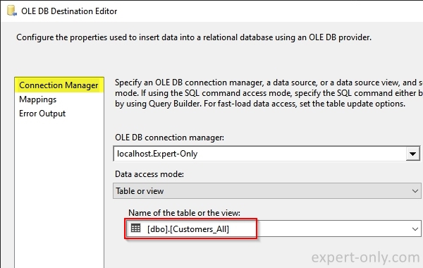Configure the target table to store the joined data