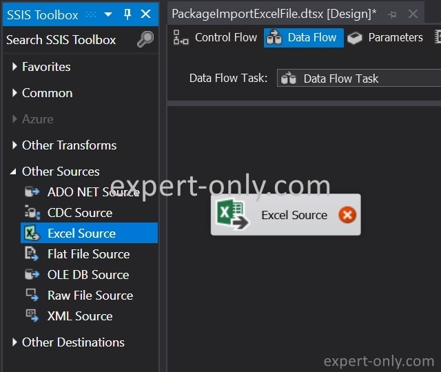 Add the Excel Source component to the SSIS Data Flow to import the data into the table