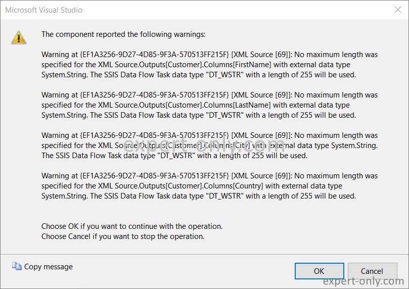 SSIS Error No maximum length was specified for the XML Source