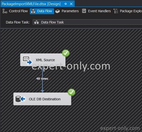 Run the SSIS package and import the XML file into the SQL Server database