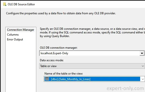 Choose the source table created in the first step