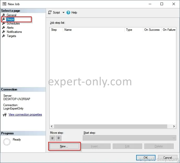 Add a new step for work scheduled by the SQL Server agent