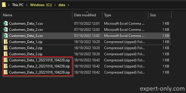 Zip archive with current date and time generated by SSIS and 7-zip