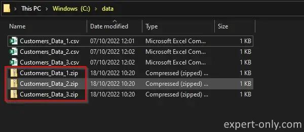 Compressed files after the package execution