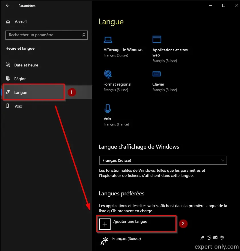 Ajouter une nouvelle langue au système Windows 10 depuis les paramètres