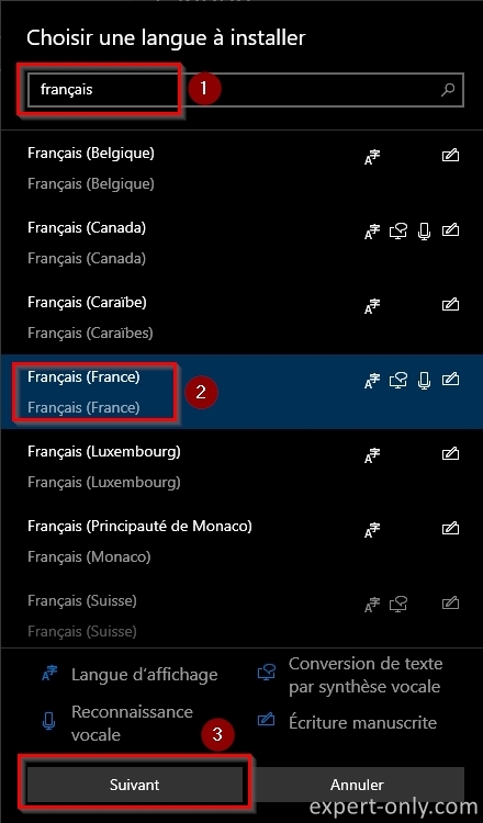 Installer la langue Français (France) à Windows 10