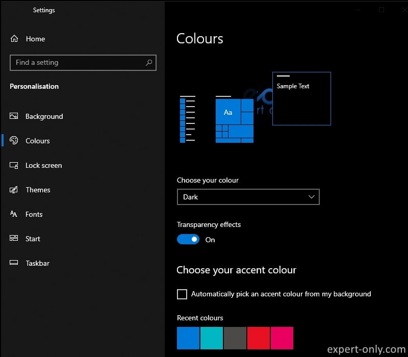 Dark mode enabled in Windows 10