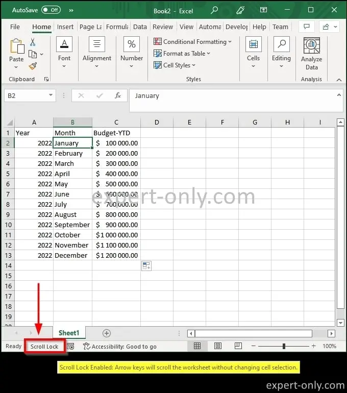How to turn off the scroll lock in Excel ? Use the Windows keyboard options.