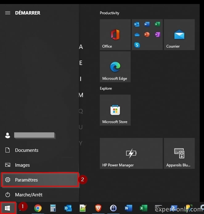 Ouvrir les paramètres de Windows 10 depuis le menu Démarrer