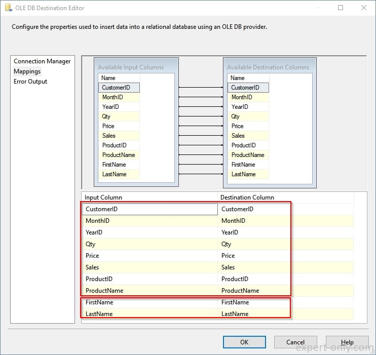 Map the columns from the SSIS join to the sales enriched table