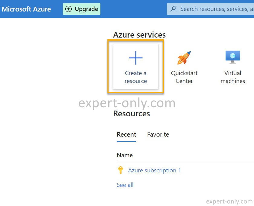 Connect to the Azure portal and select create a resource.