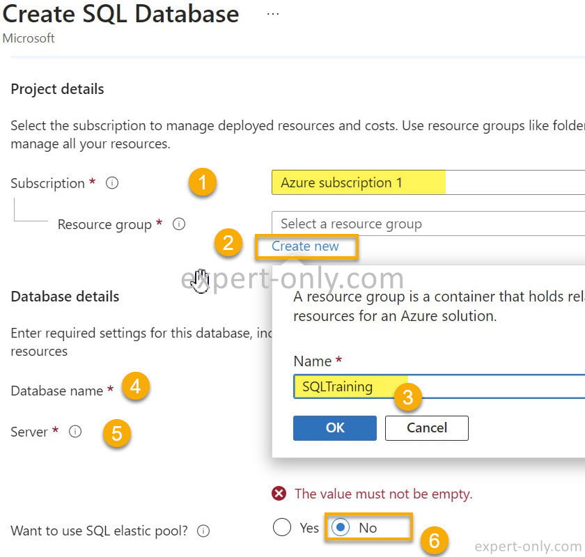 Create a new Azure resource group and server