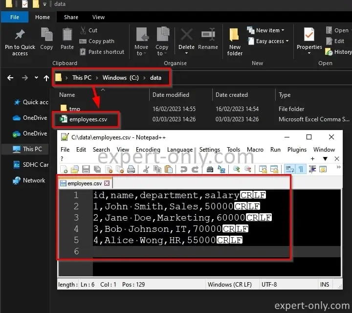 Comment exporter une table SQL Server dans un fichier CSV en Python ? Fichier exporté sous Windows.