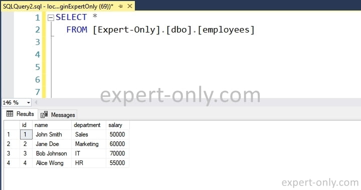 Select data imported from the Excel file into the SQL Server table with SSMS