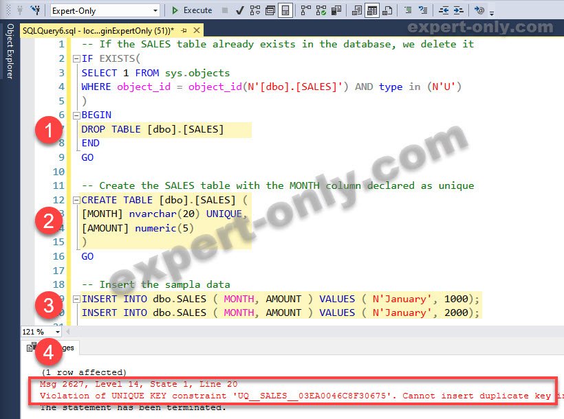 SQL Server error : Violation of UNIQUE KEY constraint cannot insert duplicate key in SSMS